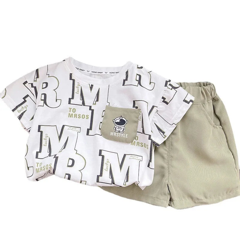 Summer Baby Boys Girls Clothes Set Kid Boy Cartoon Letter Printed T-shirts and Shorts 2Pcs Suit Children Short Sleeve Outfits