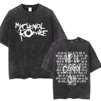 Rock Band My Chemical Romance men's Retro cotton Washed Tshirt man Women's oversized Y2K Punk Distressed‌ Tee Casual streetwear
