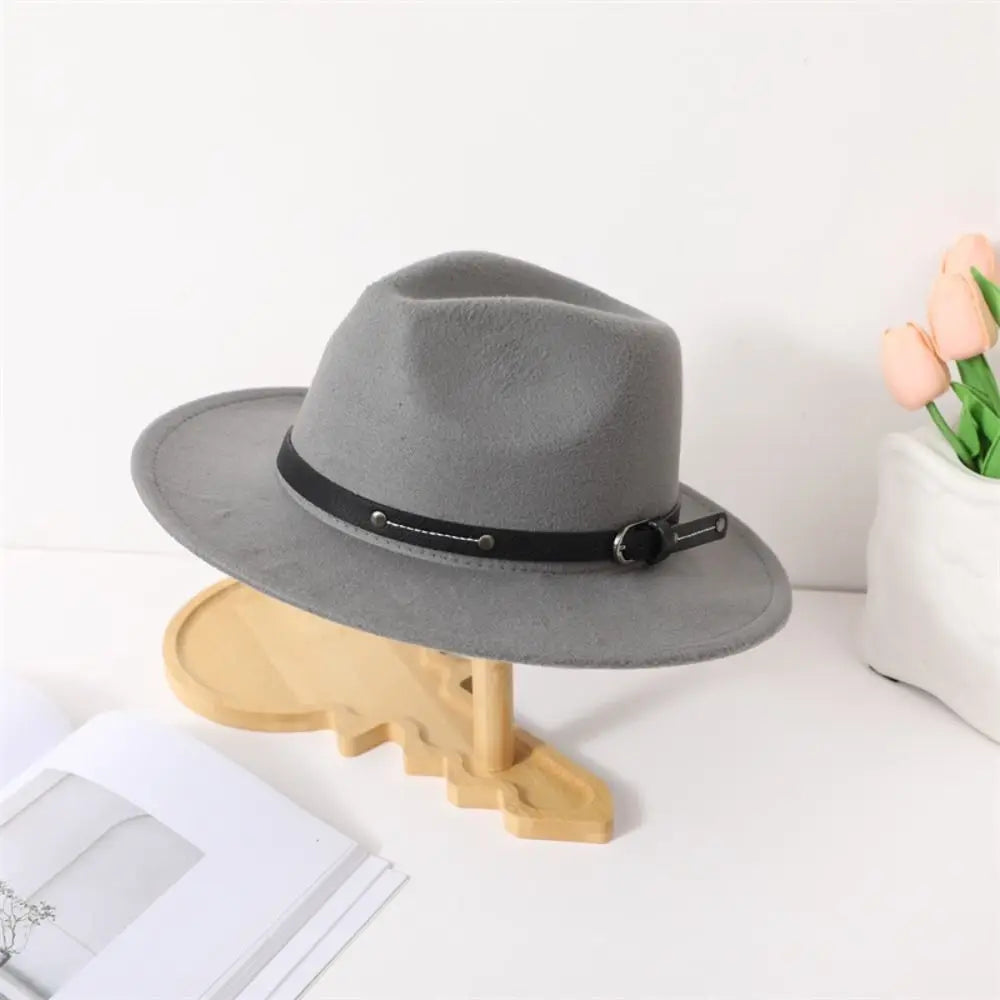 With Belt Buckle Felt Fedora Hats Fashion Vintage Wide Brim Panama Cap Soft Elegant Cowboy Cap Men Women
