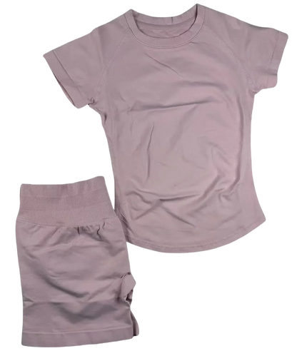 2 Pcs  Impact Sports Sets Short Sleeve Seamless Yoga Top Fitness Set Women Workout Running Sports Shorts Gym Suit
