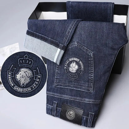 2026 Four Seasons Fashion Brand Straight Leg Jeans Men Business Casual Loose Stretch Long Pants Trousers