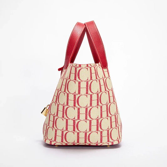 Classic Fashion Retro Design New 2024 Women's Vegetable Basket Bag with Metal Decorative Letter Design Women's Handbag