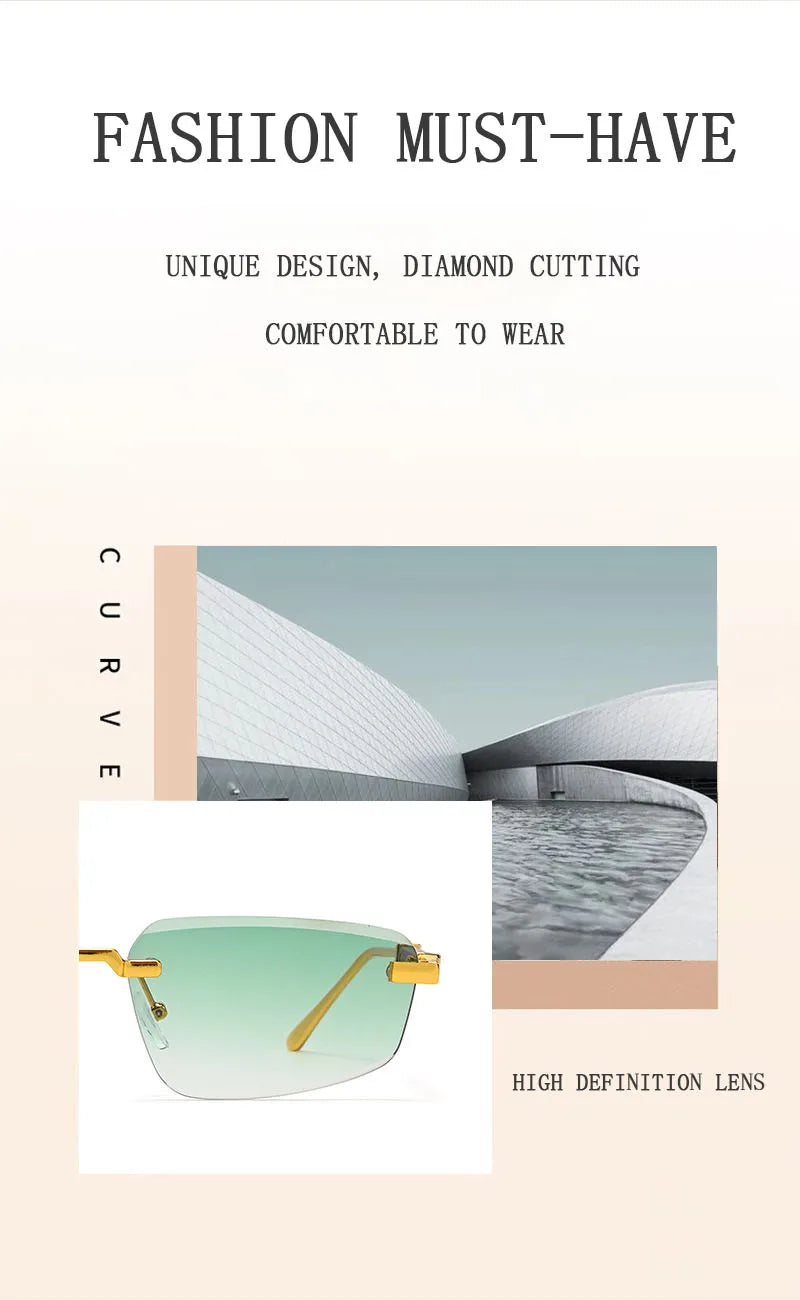 2026 Wooden Rimless Sunglasses Women Trendy Sunscreen Vintage Sunglass Men Vacation Fashion Glasses Lentes De Sol Mujer Okulary