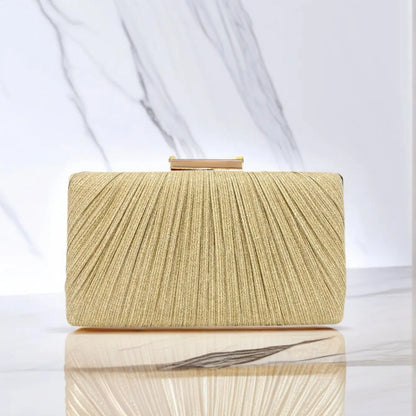 Fashion Women Clutch Bags Ruched Casual  Lady Evening Bags Golden Metal Chain Handbags Bling Sequined Banquet Dinner Prom Holder