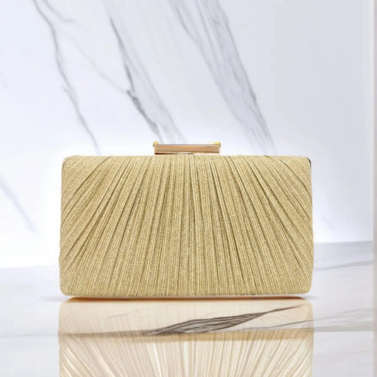 Fashion Women Clutch Bags Ruched Casual  Lady Evening Bags Golden Metal Chain Handbags Bling Sequined Banquet Dinner Prom Holder