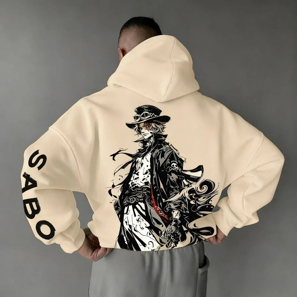 One Piece Men's Hoodie Sweatshirt Sabo Japanese Anime Spring Autumn and Winter Boys Harajuku Long-sleeved Parent-child Outfit