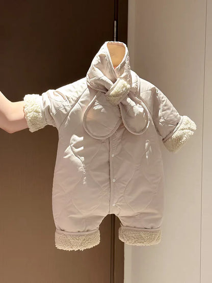 HY22431 Autumn and winter baby retro fashion plush thickened warm crawling suit jumpsuit baby autumn and winter outdoor clothes