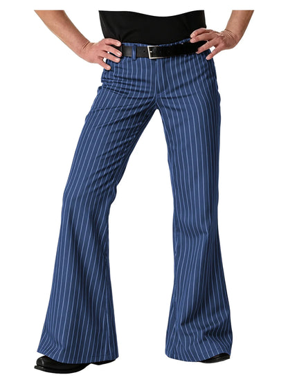Men's Polyester Blend High Waist Flared Pinstripe Pants Soft Breathable Disco Party Retro Stage Nightclub Spring Summer Trousers