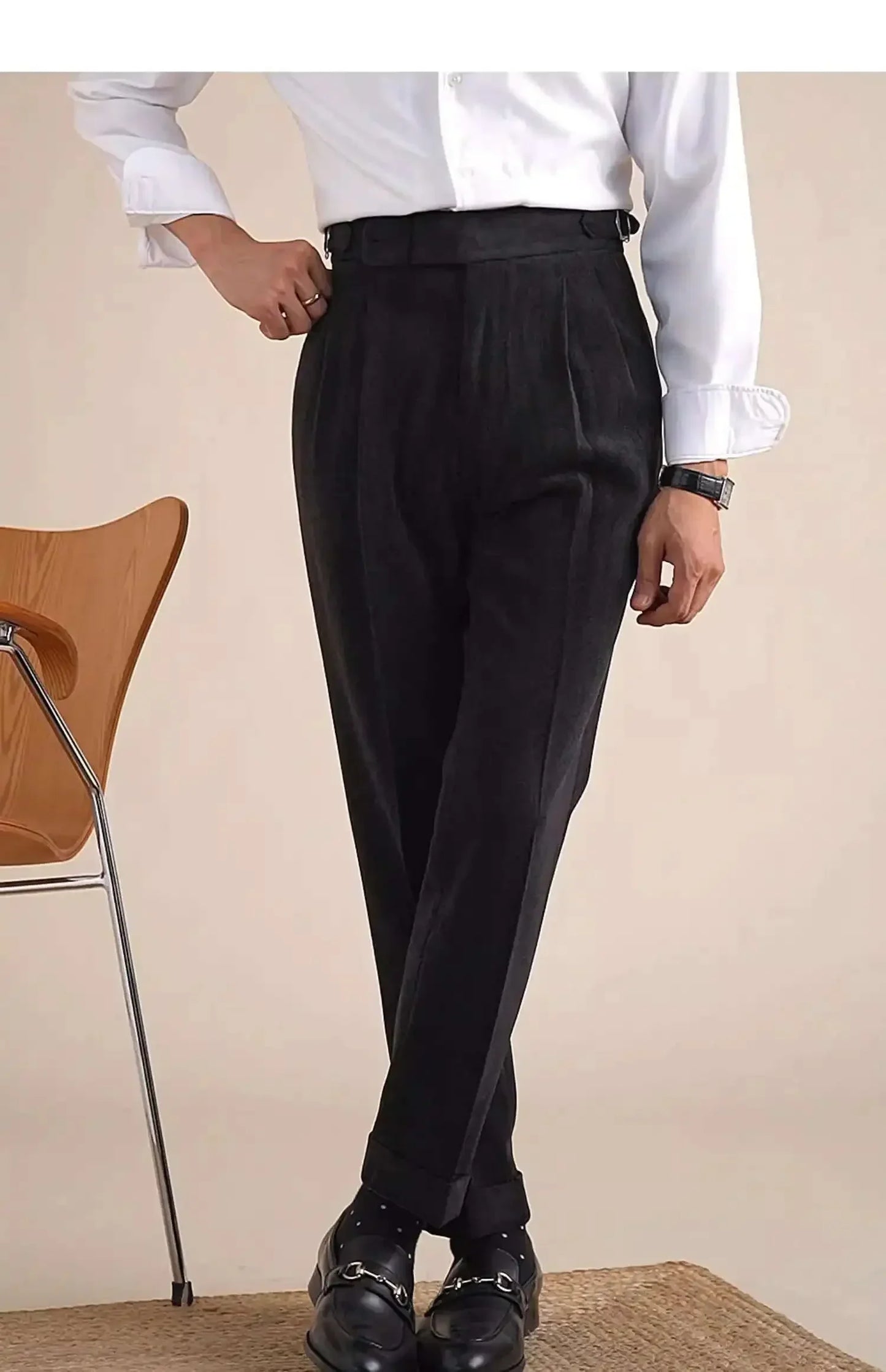 Men Dress Pant Fall Straight Tube Casual Pant Social Trousers Office Double Pleated High Waisted Trousers Men Formal Pant