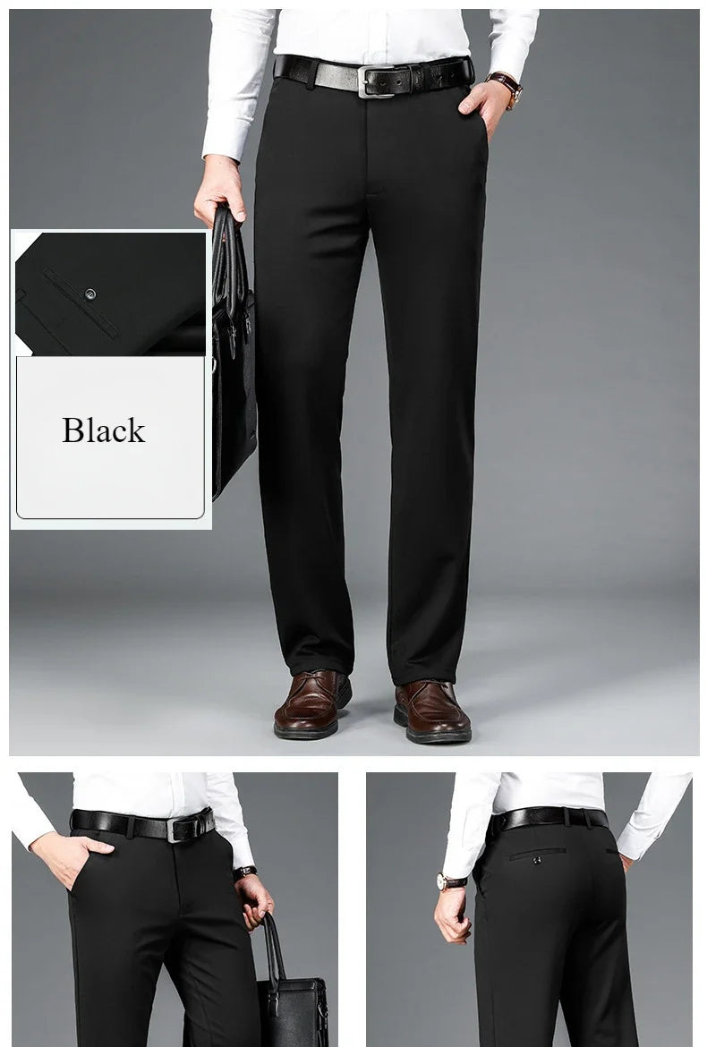 Elastic Men's Suit Pants Thin Straight Leg Pants Wrinkle Resistant Non-ironing Streetwear Men's Pants Business