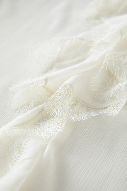 Autumn 2025 French-Inspired Blouse - Flounce Trim Long Sleeve Lace-Detailed Elegant Office Ready Romantic Top Women