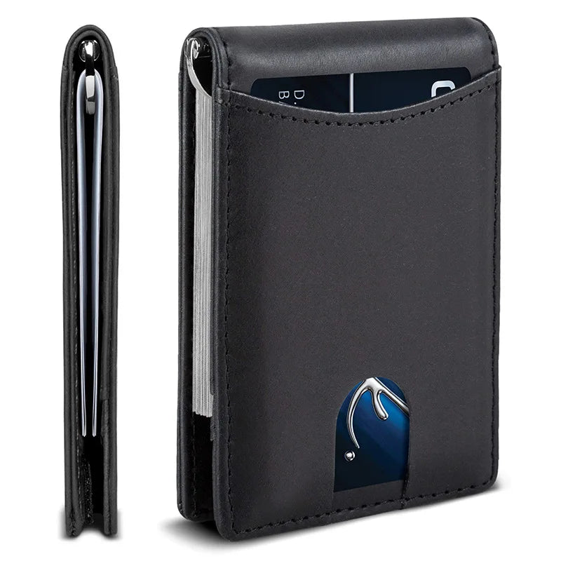 Geestock 2 Fold Credit Card Wallet Microfiber Leather Rfid Anti-Theft Brush Dollar Clip Men's Short Coin Purse Slim Card Holder