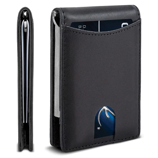 Geestock Porte-cartes de crédit 2 volets en cuir microfibre, pince à billets anti-vol RFID, petit porte-monnaie slim pour hommes