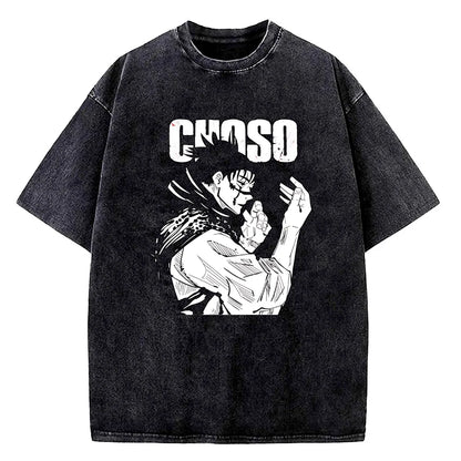 Anime Jujutsu Kaisen Choso Print T Shirt Men Women Y2k T-shirts Vintage Washed Cotton Tee Harajuku Male Short Sleeve Tshirt