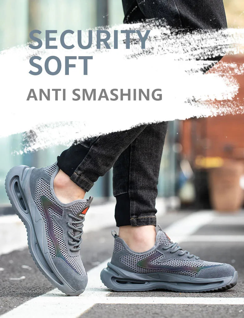 summer breathable work shoes with iron toe anti puncture security shoes work sneakers for men anti-slip Lightweight safety shoes