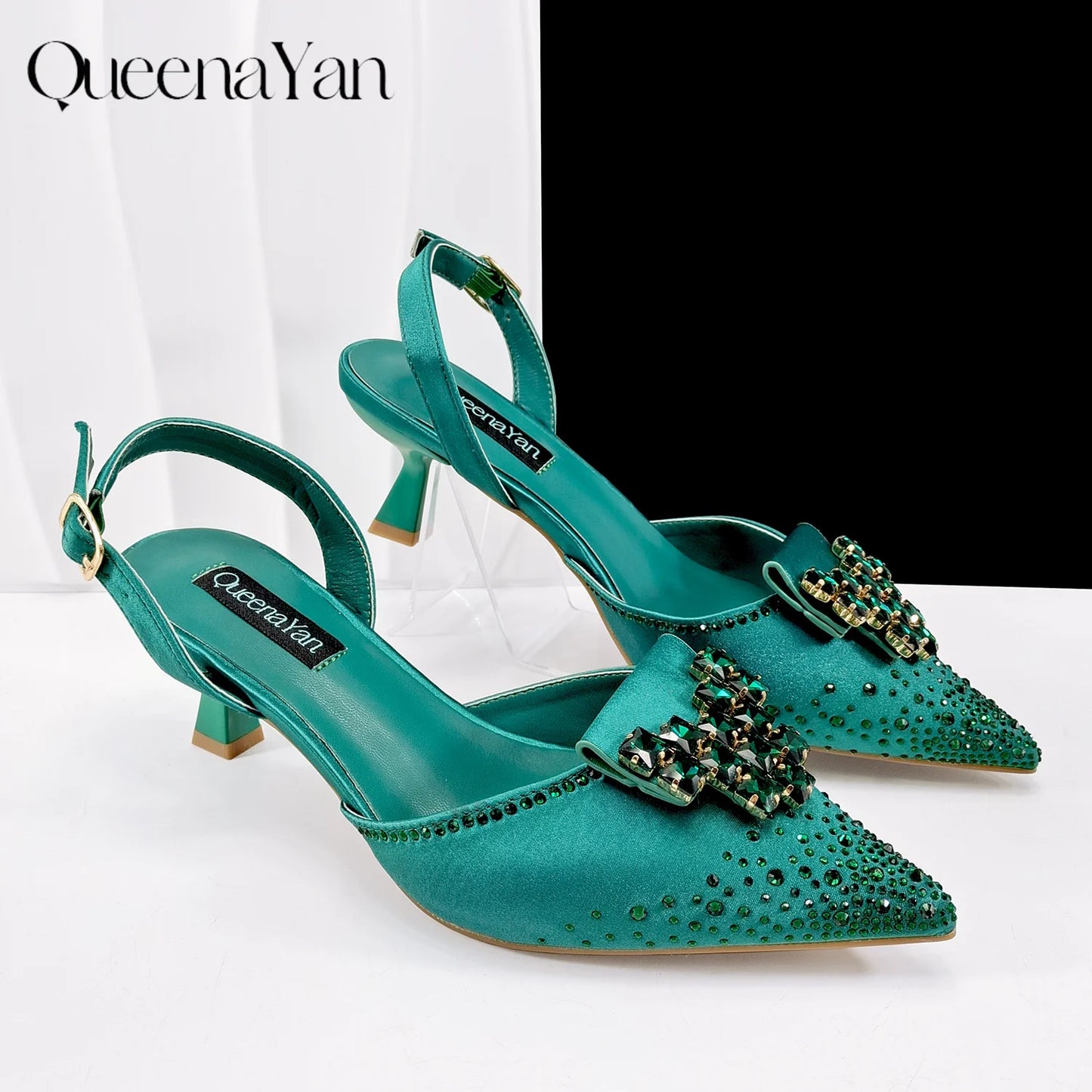 2026 New Elegant Coffee Color Pointed-Toe Italian Women's High-Heeled Shoe and Bag Set with Diamond Design for Parties