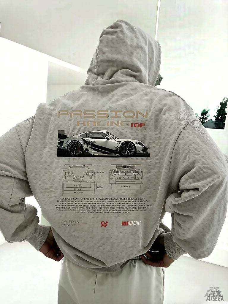 2025 Popular Digital Pattern Men's Hooded Sweatshirt Car-Themed Design American-Style Casual Sports Long-Sleeved Shirt