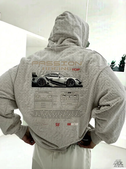 2025 Popular Digital Pattern Men's Hooded Sweatshirt Car-Themed Design American-Style Casual Sports Long-Sleeved Shirt