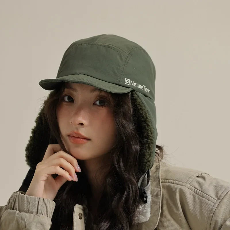 High Quality Unisex Winter Letter Printed Lei Feng Cap Fleece Lined Warm Outdoor Skiing Flight Hat Ear Protection Russian Hat