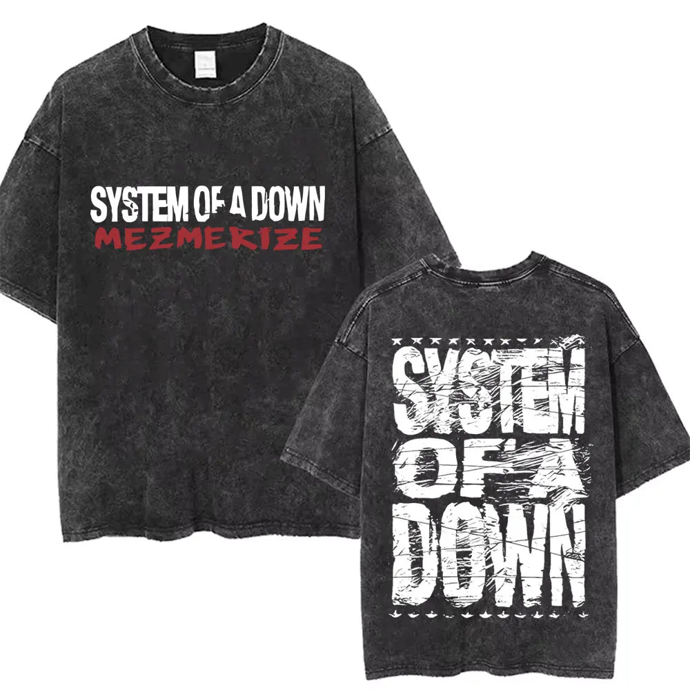 Washed Vintage System of A Down Toxicity Music Album Cover Tshirt Men Rock Oversized T Shirt 90s Alternative Metal Merch T-shirt