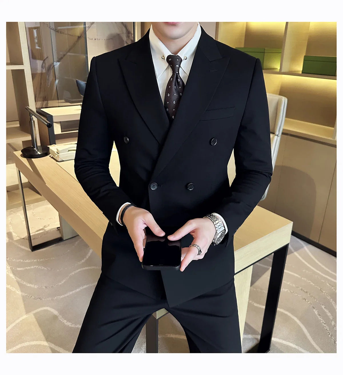 M-7XL Blazer Vest Pants High -end Brand Gray Black Men's Casual Business Double -breasted Suit Groom's Wedding Slim Men's Suit
