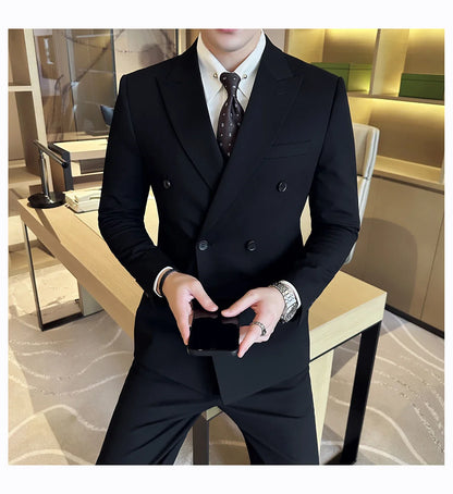 M-7XL Blazer Vest Pants High -end Brand Gray Black Men's Casual Business Double -breasted Suit Groom's Wedding Slim Men's Suit