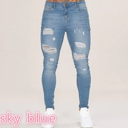 New Stretch Men's Jeans Washed Motorcycle Trousers Vintage Man Cowboy Pants Punk Loose Straight Retro Baggy Designer Casual Goth