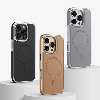 Premium Plating Frame Business Leather Magnetic Case for iPhone 17 16 15 14 13 Pro Max  Plus 17Air For Magsafe Shockproof Cover