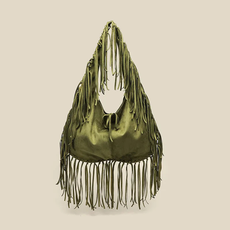 Vintage Suede Hobos Women Shoulder Bags Bohemian Tassel Handbags Large Capacity Tote Bag Autumn and Winter Big Shopper Purses