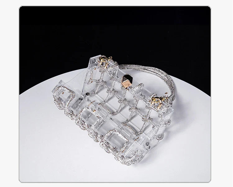 New Diamond Clear Acrylic Box Evening Clutch Bags Women Boutique Woven Knotted Rope Rhinestone Purses And Handbags Wedding Party