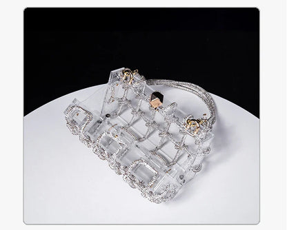 New Diamond Clear Acrylic Box Evening Clutch Bags Women Boutique Woven Knotted Rope Rhinestone Purses And Handbags Wedding Party