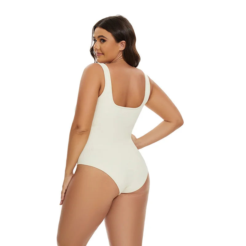Ribbed Tummy Jumpsuit Daily Shaper Bodysuits Light Control Compress Tummy Control Open Crotch Shapewear Suits Open Crotch