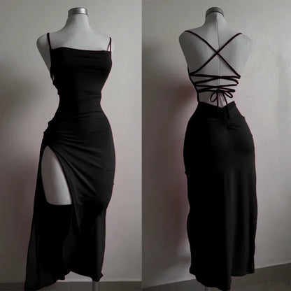 2025 explosive new dress summer high sensibility halter strap Spice Girl bag hip dress