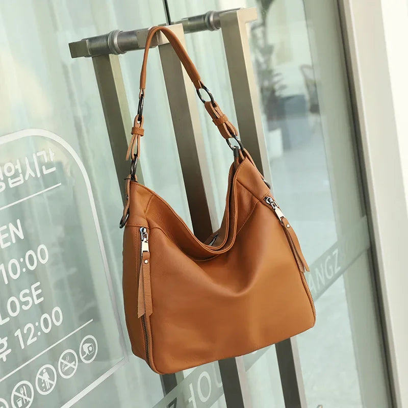 High Quality Women's Real Cow Leather Luxury Handbag, Versatile Ladies' Large Capacity Shoulder Crossbody High-end Commuting Bag