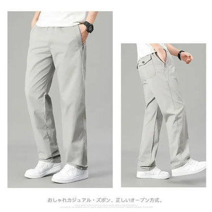 High Quality Men's Cargo Pants Elastic Waist Cotton Trousers Tacitcal Pants Spring Autumn Hiking Work Pants with Zip Pockets