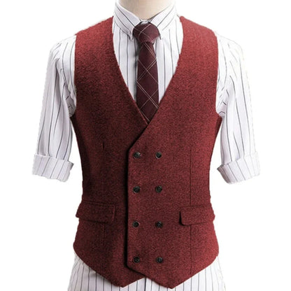 Men Vest Khaki Herringbone Double Button Solid Waistcoat For Wedding Banquet Business Office Work Casual Daily Men Suit Vest