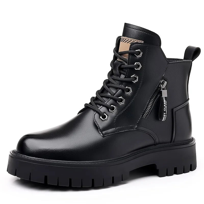 Winter thick soled Men's boots Outdoor waterproof laceup genuine leather boots male Comfortable warm leather shoes Botas Zapatos