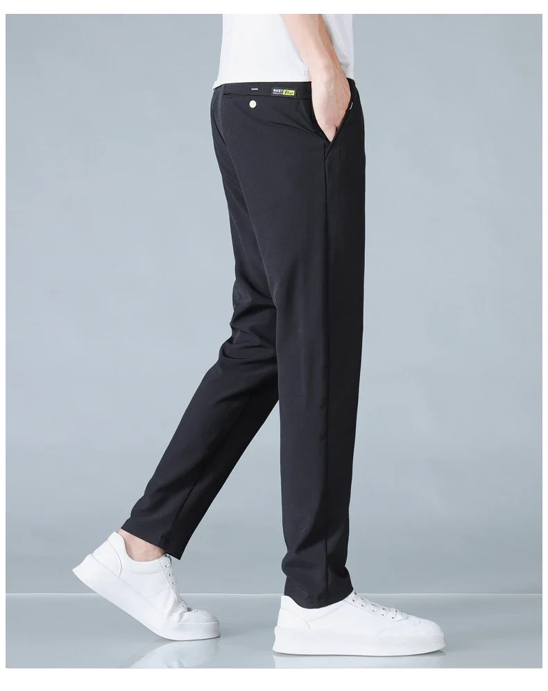 2025 Spring Summer Ultra-thin Men's Casual Pants Slim Straight Leg Elastic Waist Sports Jogging Trousers Fashion Men Golf Pants