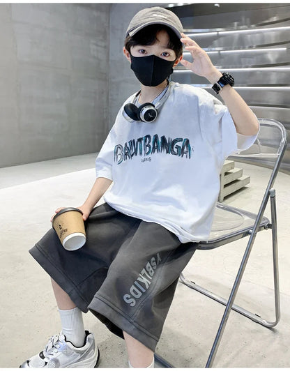 Summer Boys Top and Bottom Tracksuit Set Kids Casual Clothing Set Tweens Child Causal Streetwear Outfits Teenager Luxury Clothes