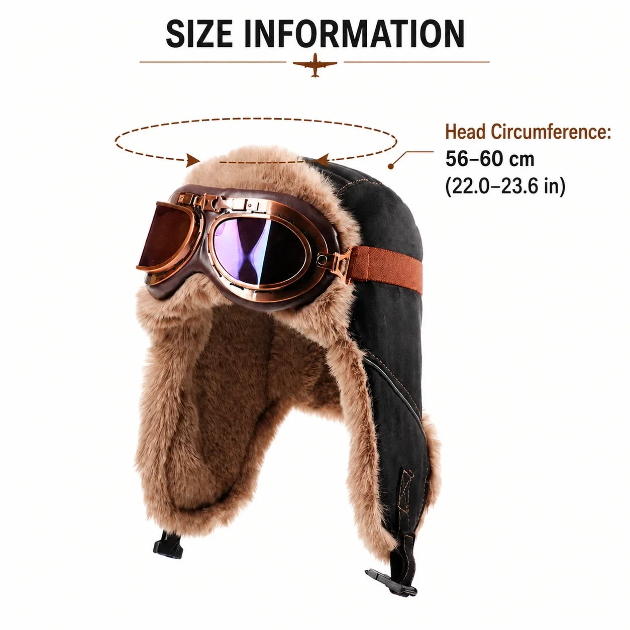 Retro Unisex Aviator Trapper Hat Faux Fur Thick Warm With Goggles Earflap Winter Cap For Cycling Outdoor Cold Protection