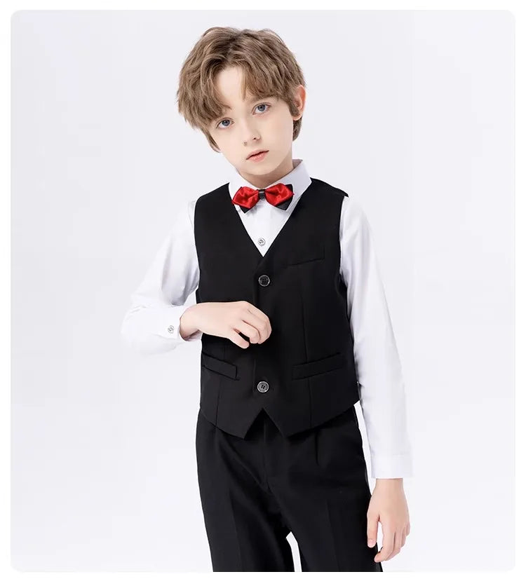 Boys Navy Blue Suit For Wedding Teenager Kids Formal Ceremony Tuxedo Dress Children Photograph Blazer Party Performance Costume