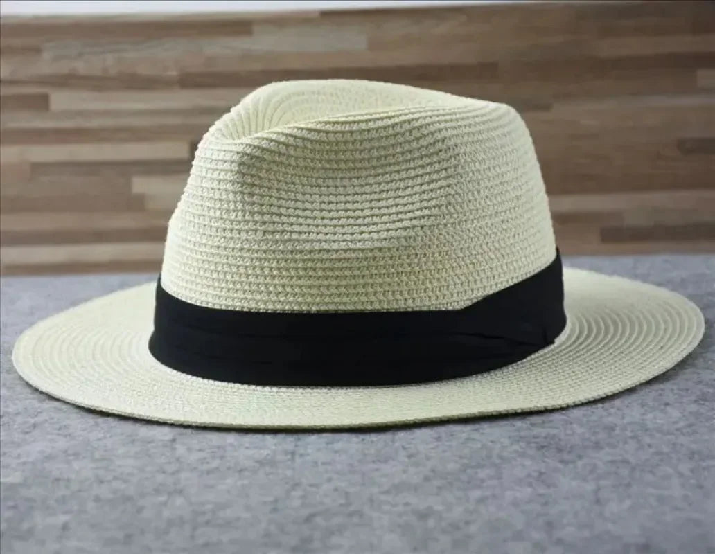 Unisex Panama Straw Hat Wide Brim Summer Beach Sun Protection Fedora Style - Sizes 55-57/58-60/61-64cm (Large/Plus)"
