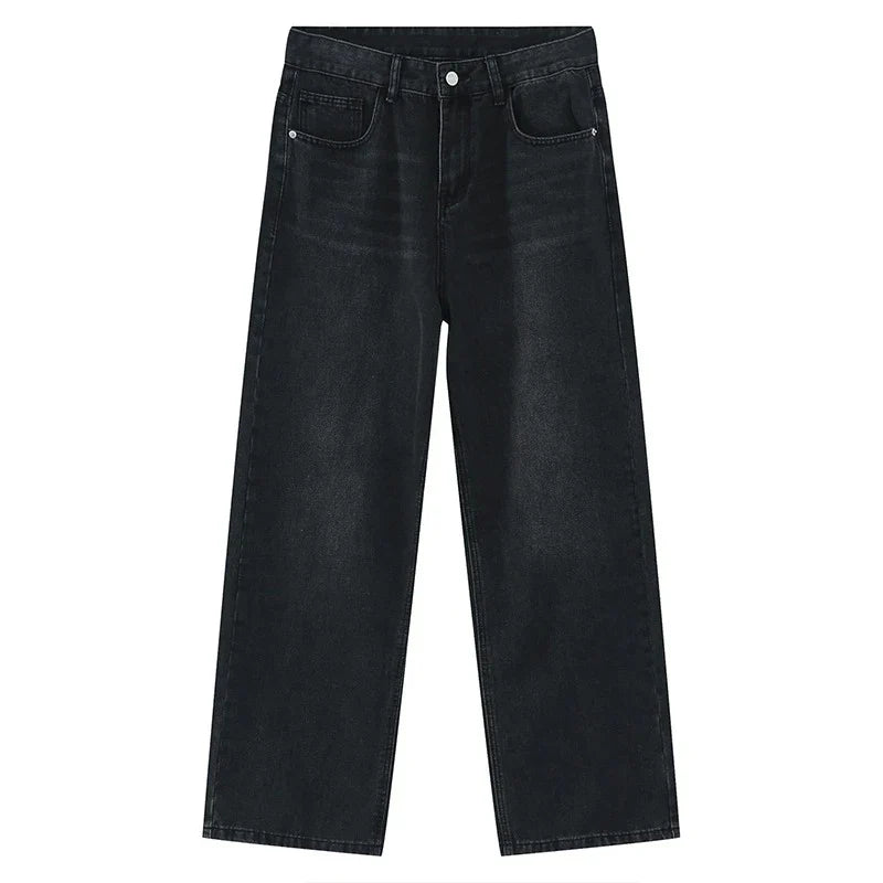 Men Classic Straight Leg Casual Jeans Male Brand Wide Leg Black Denim Pants Simple Vintage Outside High Street Denim Trousers