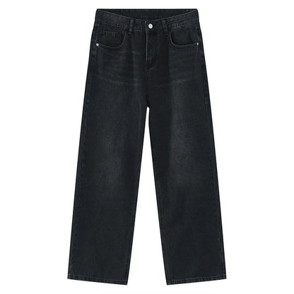 Men Classic Straight Leg Casual Jeans Male Brand Wide Leg Black Denim Pants Simple Vintage Outside High Street Denim Trousers