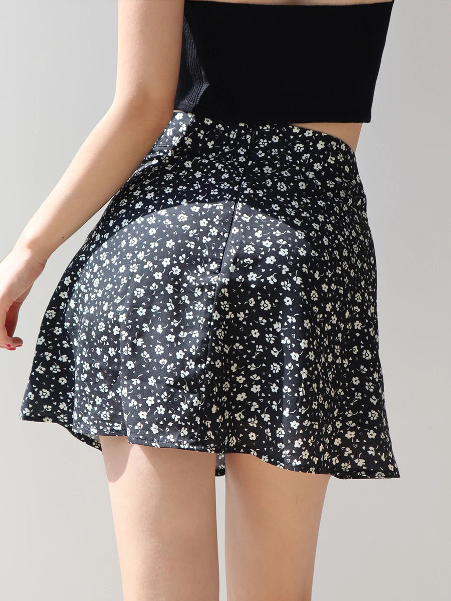 2024 Summer New Retro Vacation Style Small Floral Half Skirt High Waisted Wrap Buttocks Elegant Sweet Slim Short Skirt 06AH