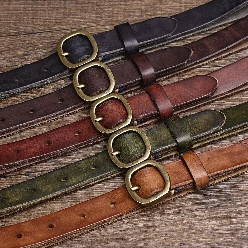 2.3CM Ladies Pure Cowhide Copper Buckle Genuine Leather Casual Jeans Thin Belt Women High Quality Retro Luxury Female Waistband