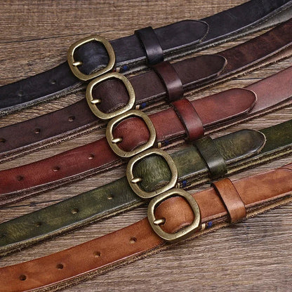2.3CM Ladies Pure Cowhide Copper Buckle Genuine Leather Casual Jeans Thin Belt Women High Quality Retro Luxury Female Waistband