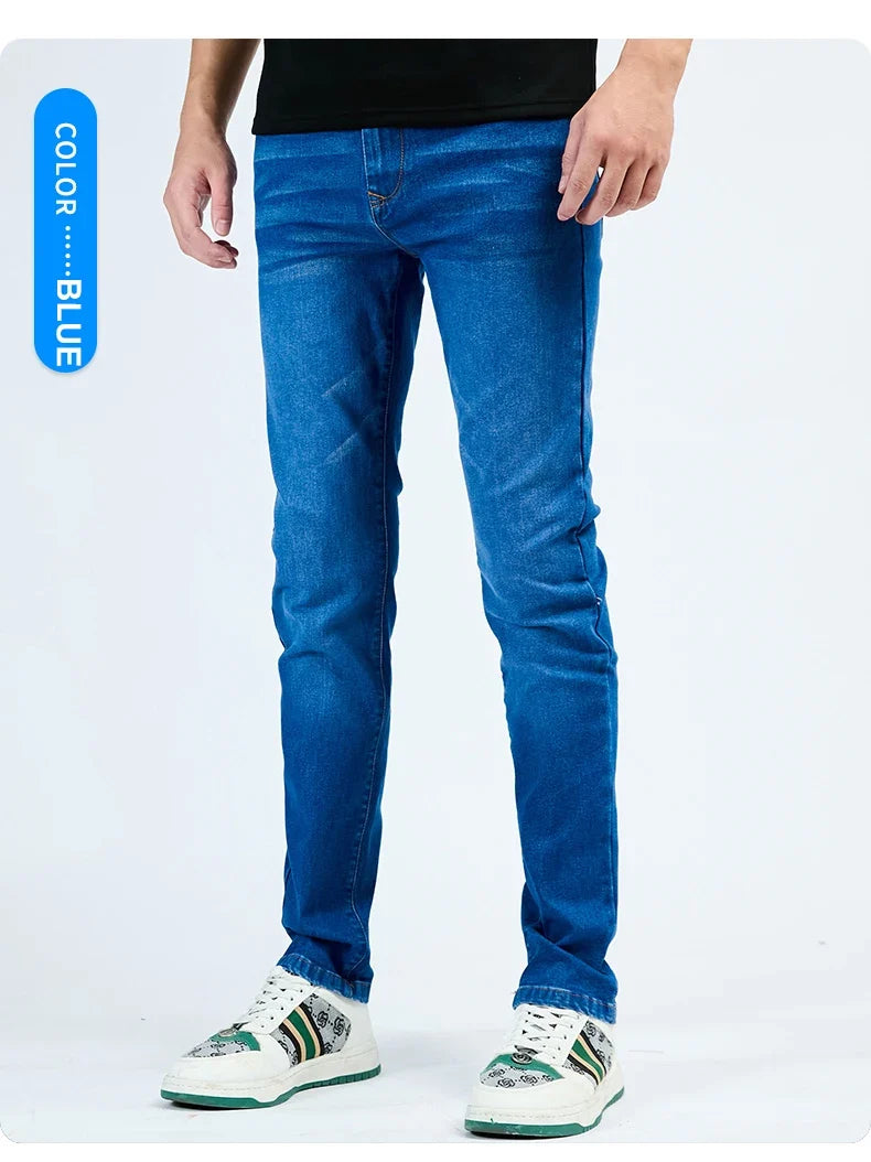 2025 Autumn Men's White Slim Fit Straight Jeans Casual Stretch Denim Pants Comfortable Fashion Streetwear Male Brand Clothing