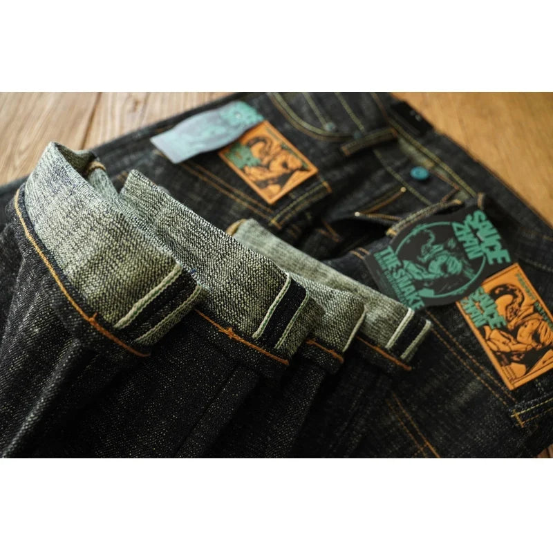Mens Jeans Sanforized Selvedge Denim Jeans Limited EditionDouble-sided Dyeing 66 Fit 20 Oz