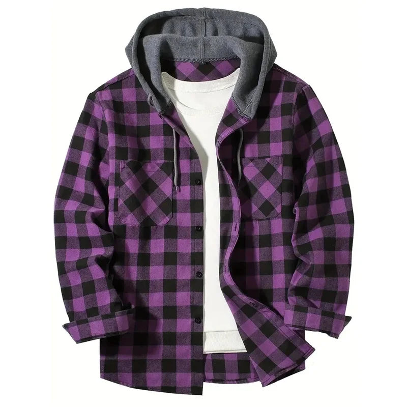 Spring Autumn Men Hoodie Sweatshirt Classic Plaid Casual Button Hooded Long Sleeve coat Double Pockets Hoodie men cardigan Tops
